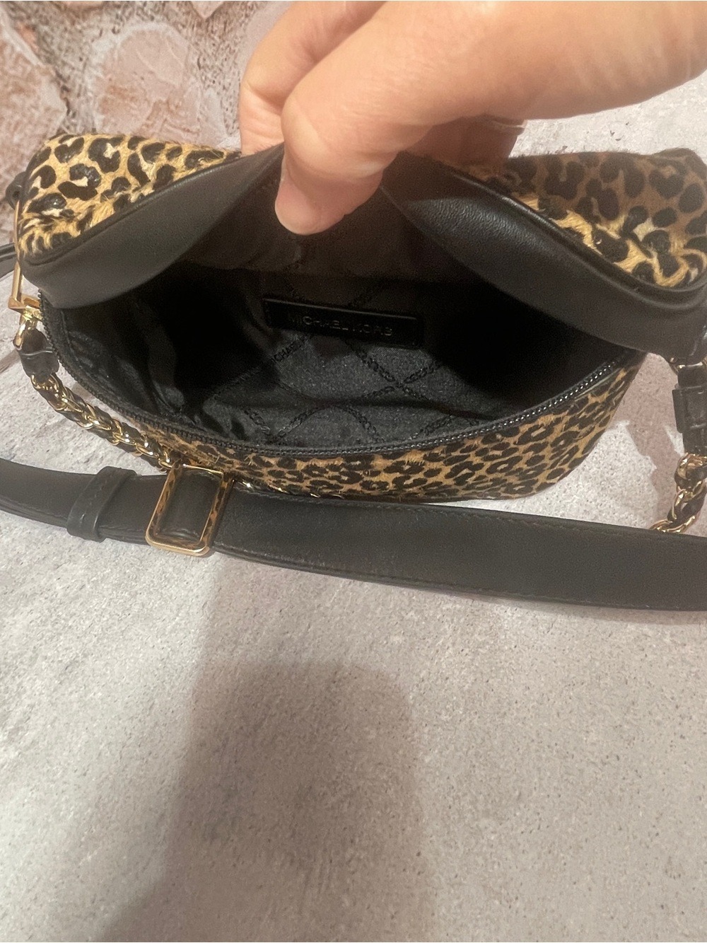 Michael Kors Slater Sling Pack Leopard Print Bag & Wallet Set Calf Hair - Picture 7 of 13